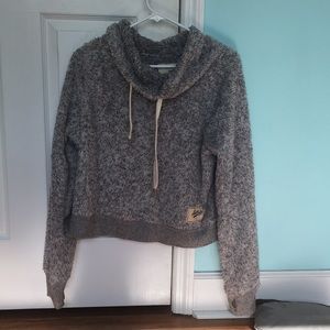 Fluffy crop top pull-over hoodie.